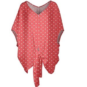 Coral & White Polka Dot Tie-Hem Dolman Tunic